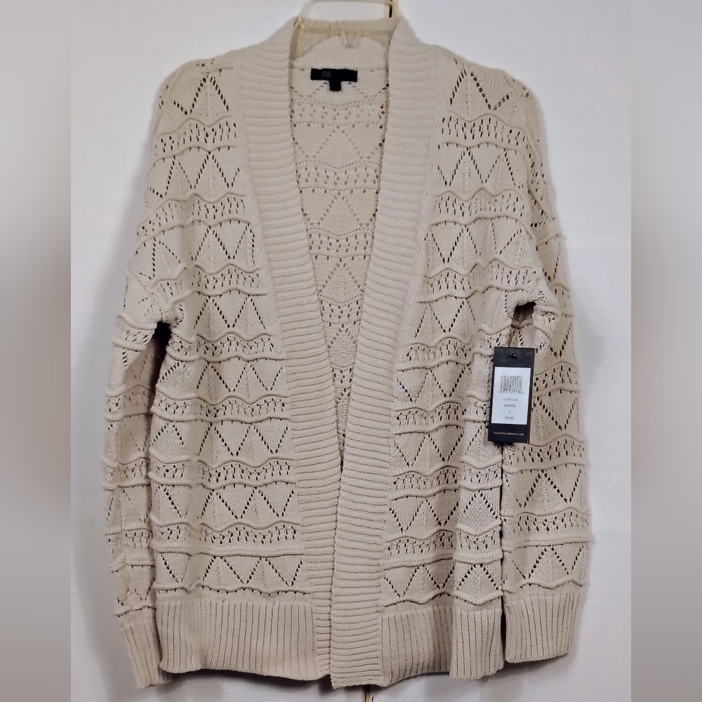 Frye Chunky Knit Cardigan – Soft Cream, Effortless Style, Size L